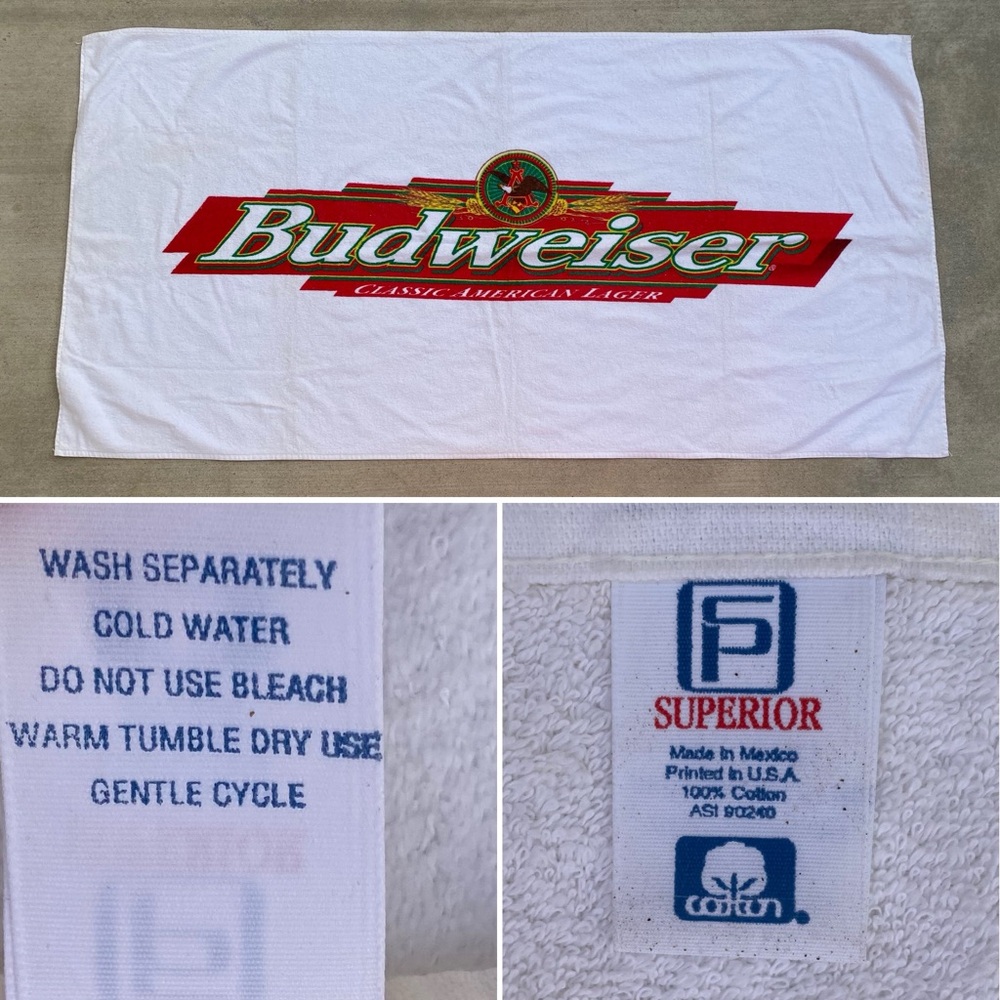 Budweiser Red and White Beach Towel Vintage Superior Cotton